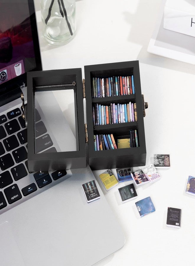 رف كتب TABTAG Anxiety Mini Bookshelf Mini Book Micro Display Stand، مكتبة مصغرة مزودة بـ 60 كتابًا صغيرًا، هدية ديكور مثالية لعشاق الكتب (أسود) - Image 5