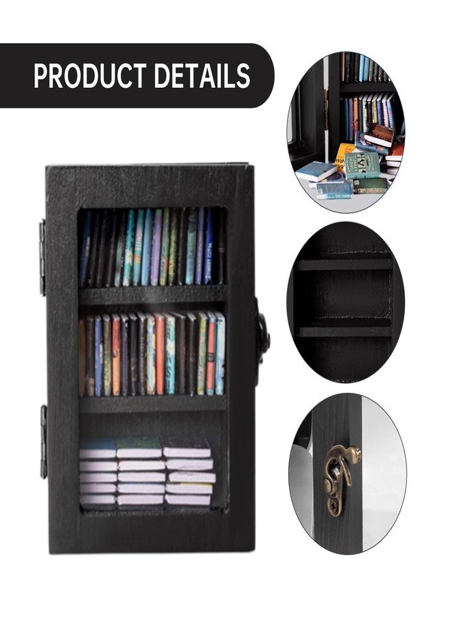 رف كتب TABTAG Anxiety Mini Bookshelf Mini Book Micro Display Stand، مكتبة مصغرة مزودة بـ 60 كتابًا صغيرًا، هدية ديكور مثالية لعشاق الكتب (أسود) - Image 3