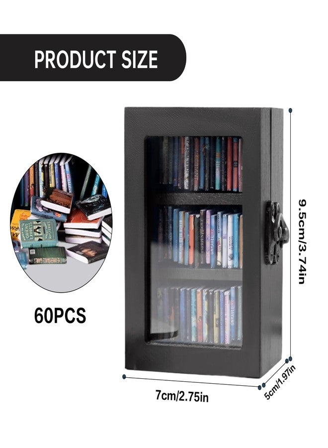 رف كتب TABTAG Anxiety Mini Bookshelf Mini Book Micro Display Stand، مكتبة مصغرة مزودة بـ 60 كتابًا صغيرًا، هدية ديكور مثالية لعشاق الكتب (أسود) - Image 2