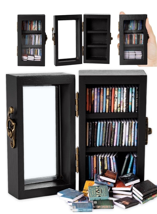 رف كتب TABTAG Anxiety Mini Bookshelf Mini Book Micro Display Stand، مكتبة مصغرة مزودة بـ 60 كتابًا صغيرًا، هدية ديكور مثالية لعشاق الكتب (أسود) - Image 1