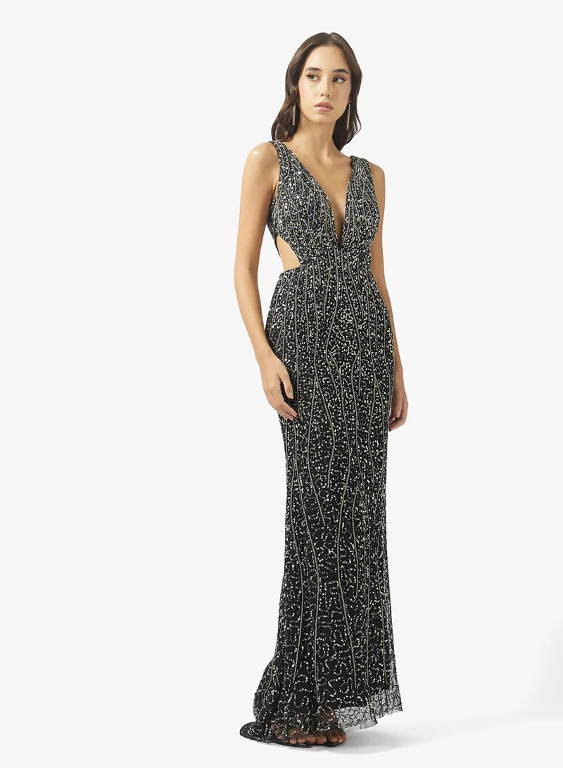 Beaded Embellished Plunge Neck Dress