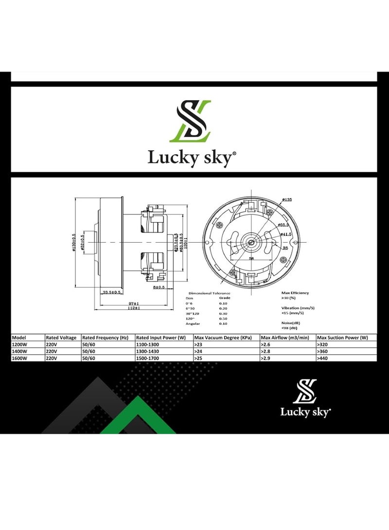 Lucky Sky 1400W Watt Universal Vacuum Cleaner Motor Power 135/84mm Diameter and 35/111mm Height Vacuum Cleaner Accessory Parts Replacement - Image 5