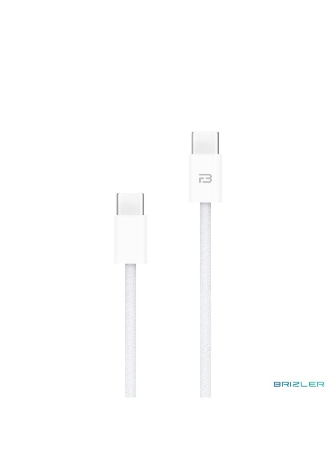 BRIZLER 60W Type-C to Type-C Braided Fast Charging Cable | 1M Durable Data Cord, High-Speed Sync, Reversible USB-C Connectors for Laptops, Tablets & Smartphones - White - Image 1