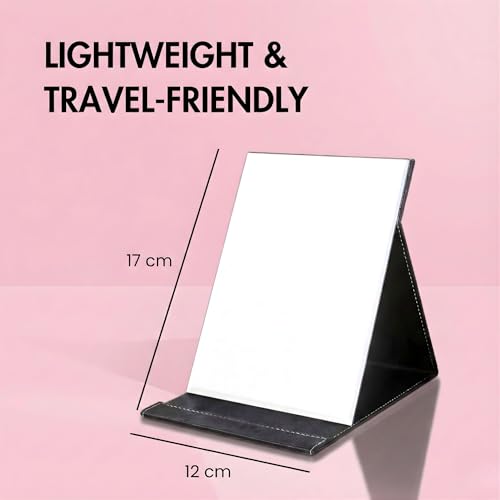 TOMATUS Mirror with Stand | Portable Folding Makeup Mirror for Office Desk, Vanity, Table & Travel | Compact Mirror Stand for Men & Women, Pack of 1 – Black - Image 3