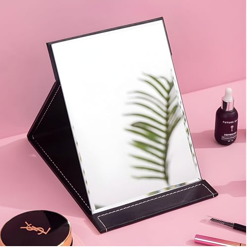 TOMATUS Mirror with Stand | Portable Folding Makeup Mirror for Office Desk, Vanity, Table & Travel | Compact Mirror Stand for Men & Women, Pack of 1 – Black - Image 1