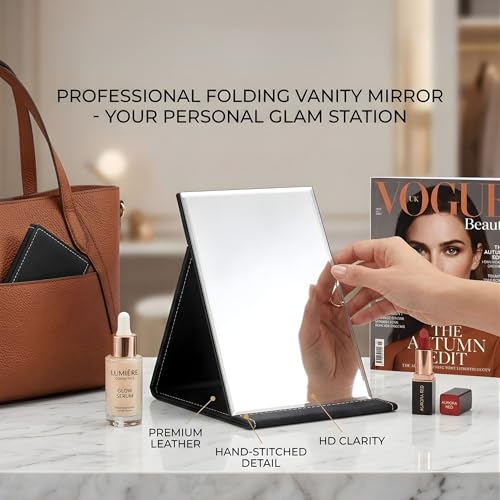 TOMATUS Mirror with Stand | Portable Folding Makeup Mirror for Office Desk, Vanity, Table & Travel | Compact Mirror Stand for Men & Women, Pack of 1 – Black - Image 2