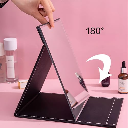TOMATUS Mirror with Stand | Portable Folding Makeup Mirror for Office Desk, Vanity, Table & Travel | Compact Mirror Stand for Men & Women, Pack of 1 – Black - Image 4