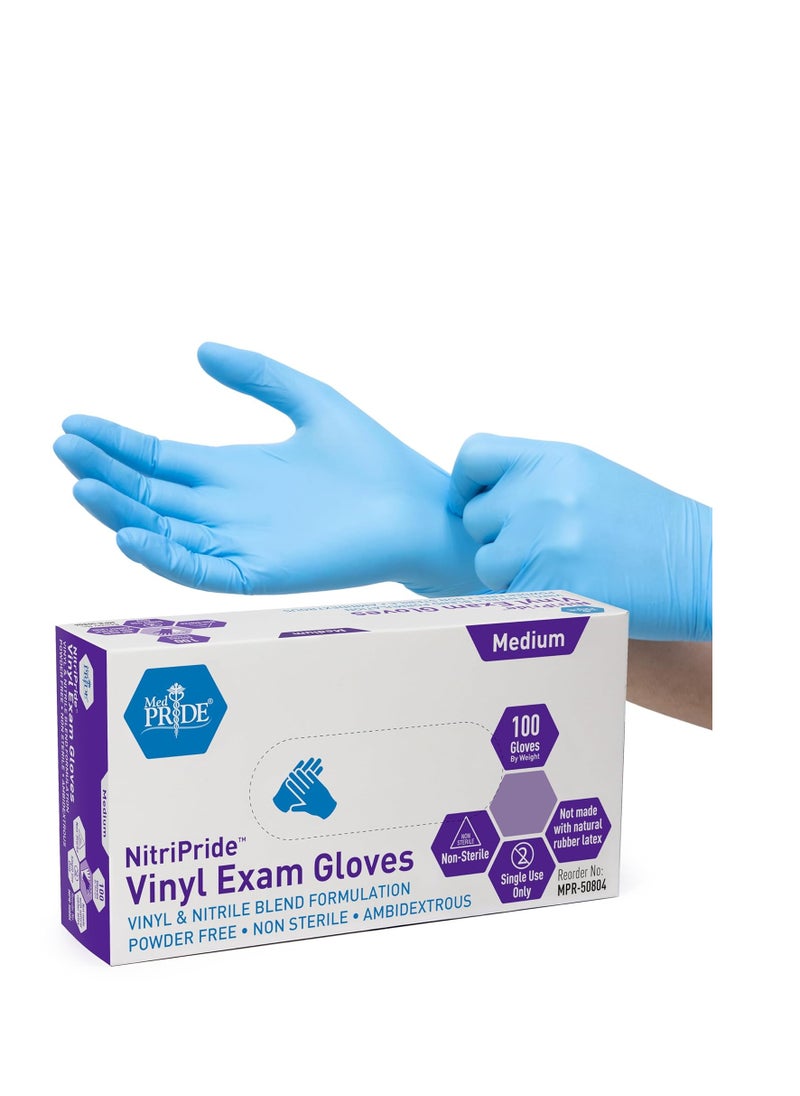 Medpride - MED PRIDE NitriPride Nitrile-Vinyl Blend Exam Gloves, Medium 100 - Powder Free, Latex Free & Rubber Free - Single Use Non-Sterile Protective Gloves for Medical Use, Cooking, Cleaning & More - Image 1