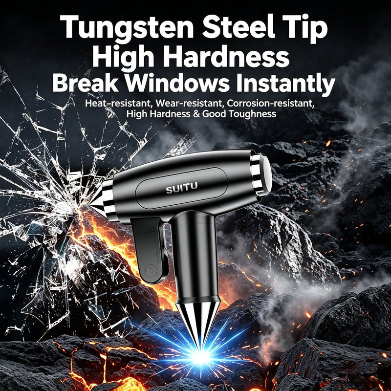 Car Emergency Hammer 4-in-1 Escape Tool with Window Breaker and Seatbelt Cutter - Image 4
