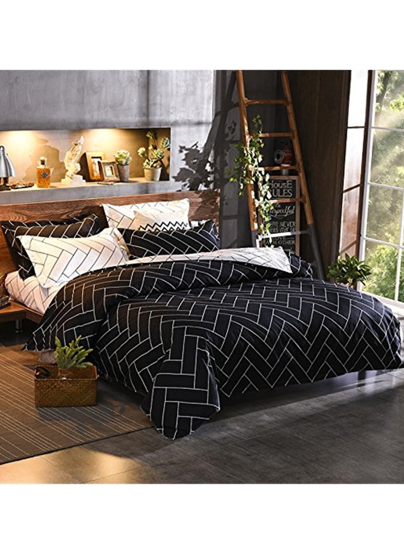 GOLDEN HOME طقم غطاء لحاف بنمط مخطط مكون من 6 قطع مقاس كينج/كوين/مفرد. تتضمن المجموعة 1 غطاء لحاف، 1 ملاءة سرير جاهزة، 4 أكياس وسائد  - Image 3