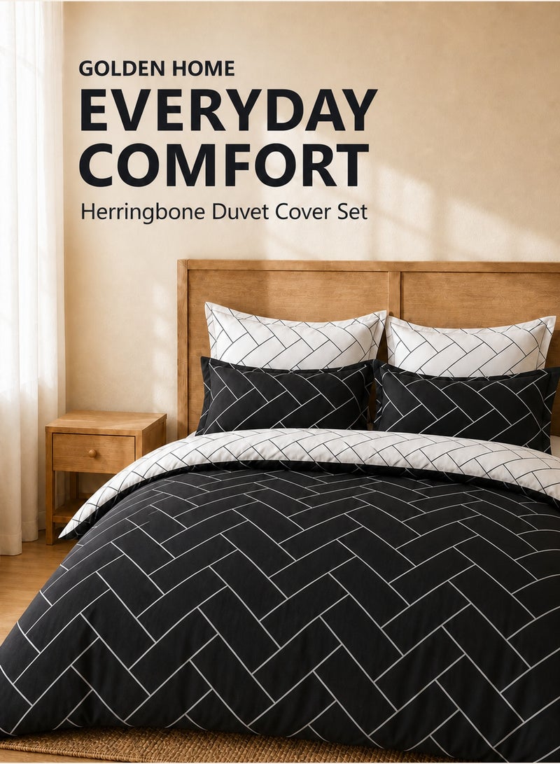 GOLDEN HOME 6 Piece King/Queen/Single Size, Striped Pattern Duvet Cover Set. Set Includes 1 Comforter Cover, 1 Fitted Bedsheet,4 Pillowcases - Image 1