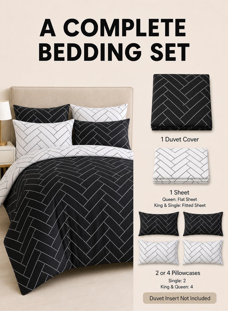 GOLDEN HOME 6 Piece King/Queen/Single Size, Striped Pattern Duvet Cover Set. Set Includes 1 Comforter Cover, 1 Fitted Bedsheet,4 Pillowcases - Image 2