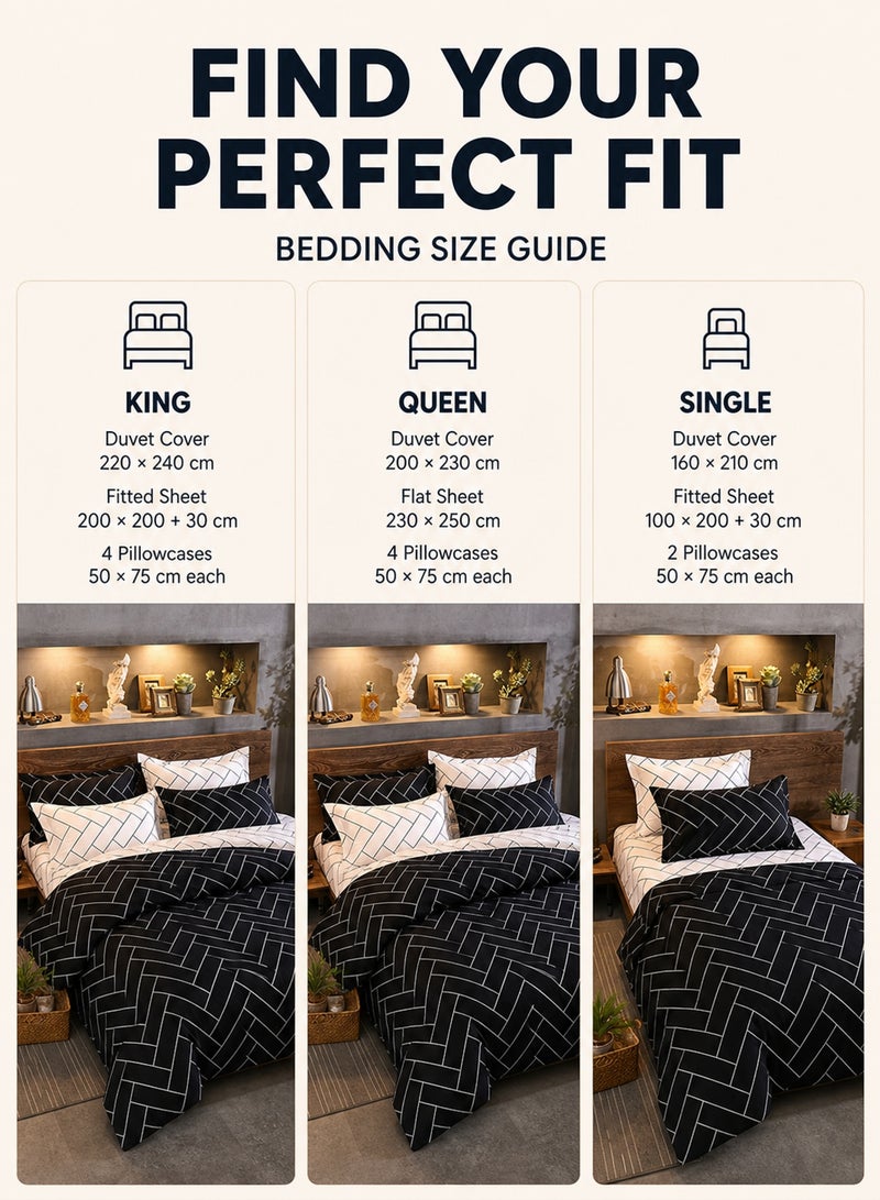 GOLDEN HOME 6 Piece King/Queen/Single Size, Striped Pattern Duvet Cover Set. Set Includes 1 Comforter Cover, 1 Fitted Bedsheet,4 Pillowcases - Image 4