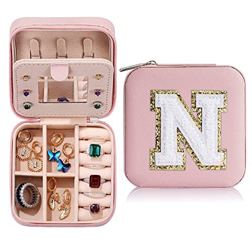 Parima Small Initial Jewelry Box for Girls - Travel Organizer Case With Letter O, Pink - Image 1