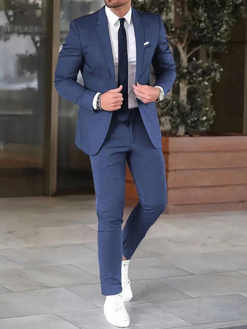 Men'S Casual Suit Suit Men'S Fashion Solid Color Slim-Fit Banquet Dress Suit Two Pieces One - Image 1