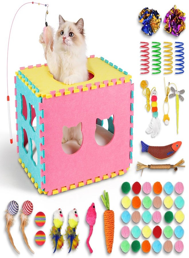 Natheeph Cat Toys for Indoor Cats, Interactive Cat Toy 49pcs Including Cat Wand Toy & Cat Feather Toys Refills, Funny Kitten Toys with Play Tent, Springs, Balls for Bored Indoor Cats Exercise & Chase - Image 1