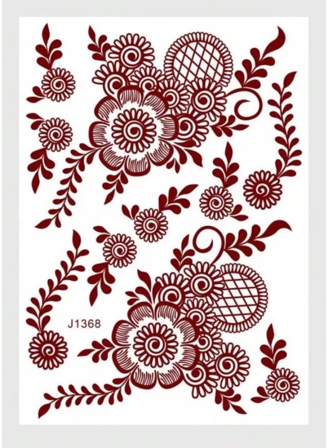 Ucanbe 5pcs Red Henna Hand Tattoo Stickers – Lace-Style Spray Paint Look, Waterproof & Long-Lasting Temporary Tattoos for Women - Image 1