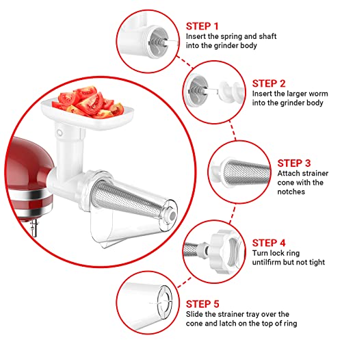 InnoMoon Fruit & Vegetable Strainer Attachment Set for KitchenAid Stand Mixer, Includes Food Grinder Attachment with Sausage Stuffer Tubes and Juicer Auger, Meat Grinder Attachment for KitchenAid by InnoMoon - Image 4