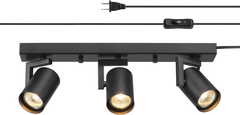 Globe Electric 64000164 17" 3-Light Plug-in Track Lighting, Matte Black, 15 Foot Cord, in-Line On/Off Rocker Switch, Pivoting Track Heads, Ceiling Light, Home Improvement - Image 1