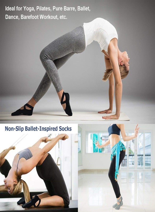 FLORISCA Yoga Socks for Women, Non-Slip Slipper Socks with Grippers & Straps for Pilates, Pure Barre, Ballet, Dance, & Barefoot Workout, Non-Skid Cover Toes Grip Socks ||1 Pair || Multi|| - Image 2