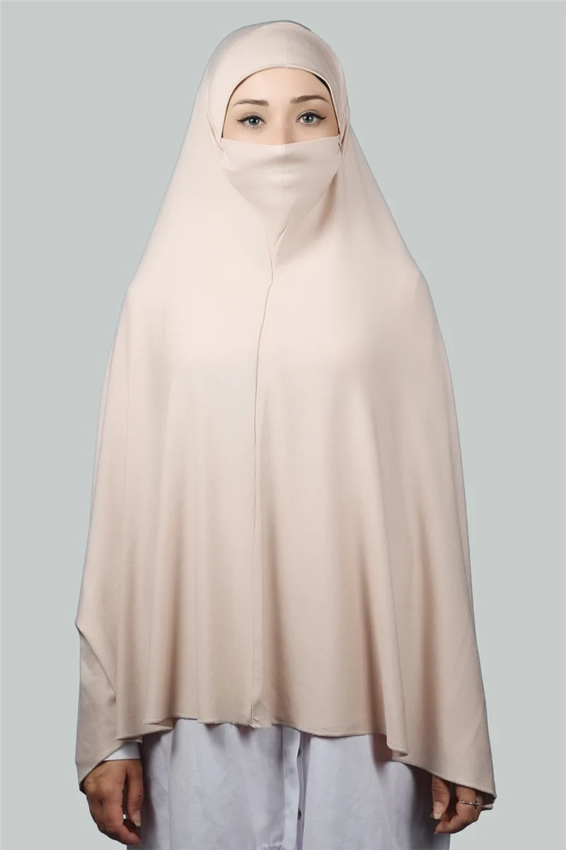 Altobeh Ready-made Turban Practical Scarf with Veil Hijab with Nikap - Prayer Cover Soufflé (5Xl) - Beige