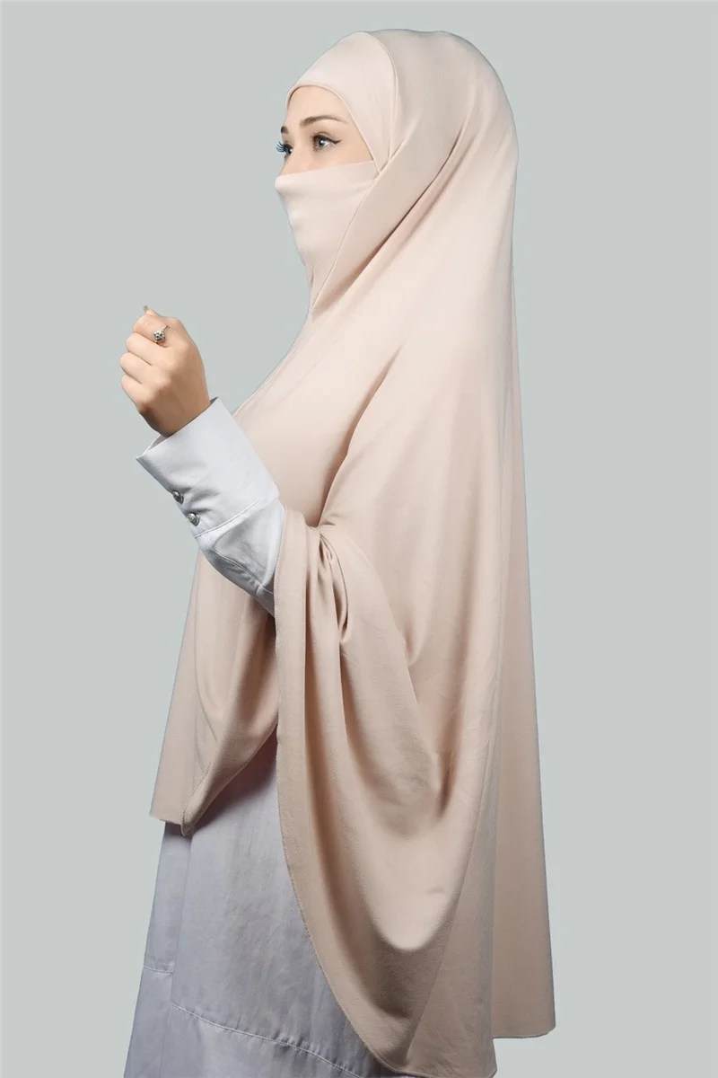 Altobeh Ready-made Turban Practical Scarf with Veil Hijab with Nikap - Prayer Cover Soufflé (5Xl) - Beige