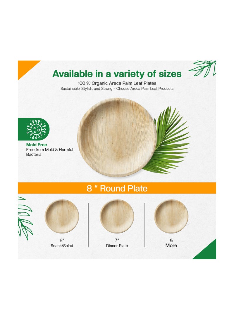 EcoEdge 8 Inch Round Areca Palm Leaf Disposable Plates (Pack of 25) | Biodegradable, Recyclable, Eco Conscious| Sturdy, Chemical Free, Microwave Friendly, Mindfully Disposable | 100% Sustainable - Image 5