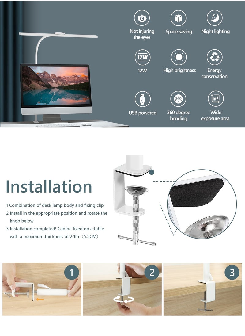 LED Desk Lamp for Office Home - Eye-Caring Architect Task Lamp 30 Lighting Modes Adjustable Flexible Gooseneck Clamp Light for Workbench Drafting Reading Study，English instruction manual,40cm