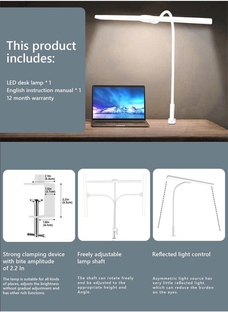 LED Desk Lamp for Office Home - Eye-Caring Architect Task Lamp 30 Lighting Modes Adjustable Flexible Gooseneck Clamp Light for Workbench Drafting Reading Study，English instruction manual,40cm