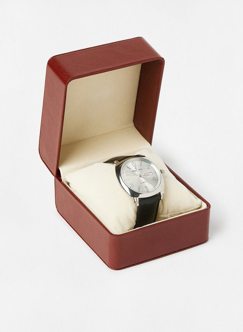 Philippe Moraly ساعة يد تناظرية بحزام جلدي L1157WWB - 42 مم - أسود - Image 5