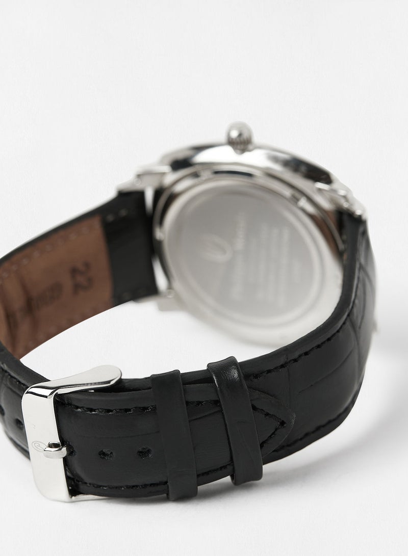 Philippe Moraly ساعة يد تناظرية بحزام جلدي L1157WWB - 42 مم - أسود - Image 4