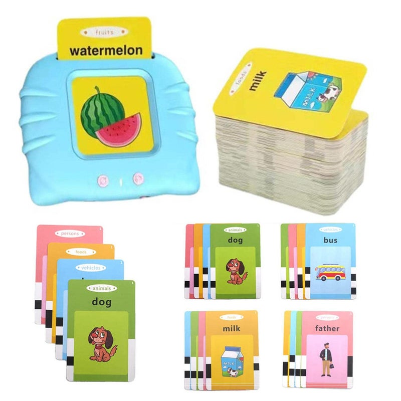 Talking Flash Cards Learning Machine - 112 Pcs Cards With 224 Words USB Rechargeable Storage Case for Preschool Kids Age 1-6 In Blue - Image 1