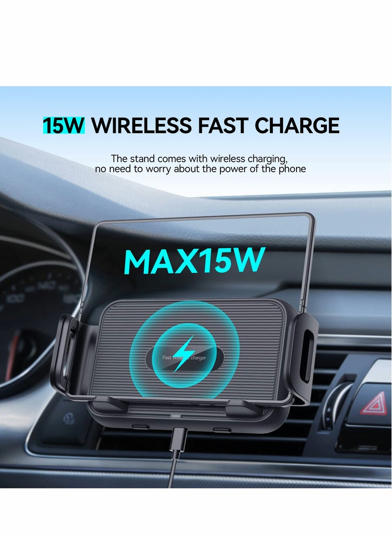 15W Qi Wireless Car Charger Mount for Samsung Galaxy Z Fold 4, iPhone 14/13 Pro Max, Auto Clamping Fast Charge, Compatible with Flip 4/3, Fold 3/2 - Image 2
