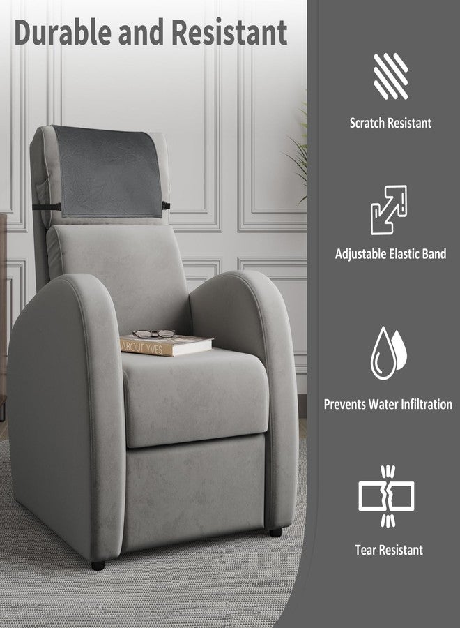 SCNK Recliner Headrest Protector-Faux Leather Headrest Covers for Recliners,Recliner Headrest Cover with Elastic Straps,Chair Headrest Cover for Recliners Protector 17 x 27 in(Dark Grey) - Image 3