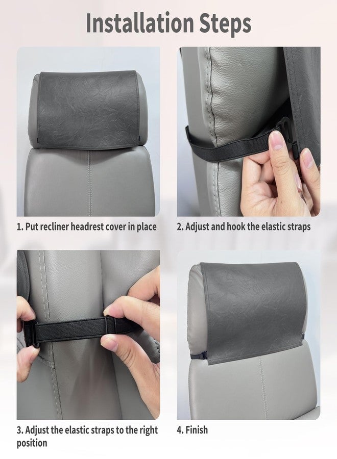 SCNK Recliner Headrest Protector-Faux Leather Headrest Covers for Recliners,Recliner Headrest Cover with Elastic Straps,Chair Headrest Cover for Recliners Protector 17 x 27 in(Dark Grey) - Image 4