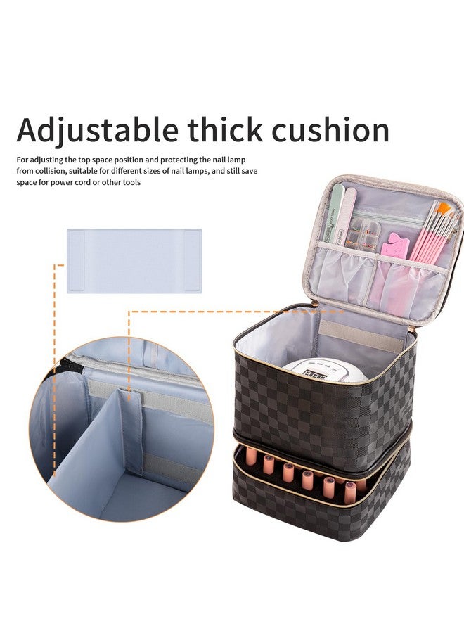 KGMCARE KGMCARE Portable Nail Polish Organizer Bag with UV Light Case - Holds 30 Bottles and 1 UV Nail Lamp, Double-Layers Nail Dryer Case for Gel Nail Polish Kit, Nail Art Decorations（Checkered Black）  - Image 4