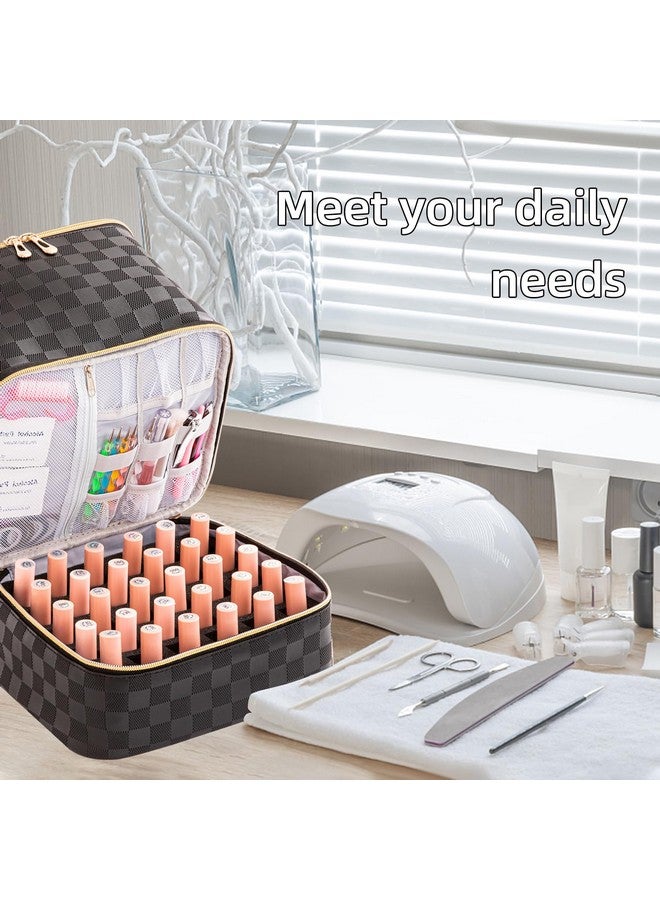 KGMCARE KGMCARE Portable Nail Polish Organizer Bag with UV Light Case - Holds 30 Bottles and 1 UV Nail Lamp, Double-Layers Nail Dryer Case for Gel Nail Polish Kit, Nail Art Decorations（Checkered Black）  - Image 5