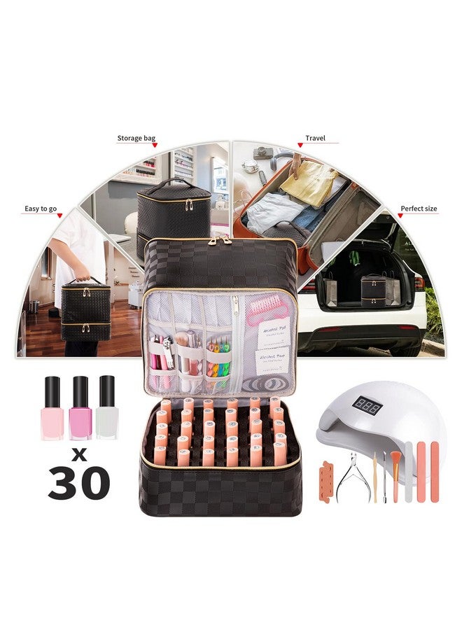KGMCARE KGMCARE Portable Nail Polish Organizer Bag with UV Light Case - Holds 30 Bottles and 1 UV Nail Lamp, Double-Layers Nail Dryer Case for Gel Nail Polish Kit, Nail Art Decorations（Checkered Black）  - Image 2