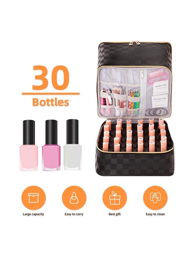 KGMCARE KGMCARE Portable Nail Polish Organizer Bag with UV Light Case - Holds 30 Bottles and 1 UV Nail Lamp, Double-Layers Nail Dryer Case for Gel Nail Polish Kit, Nail Art Decorations（Checkered Black）  - Image 3