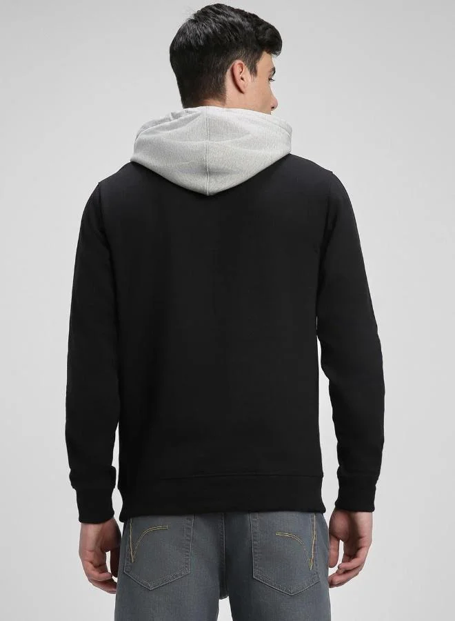 Dennis Lingo Regular Fit Black Solid Hooded Sweatshirt for Men - Polycotton, Full Sleeves