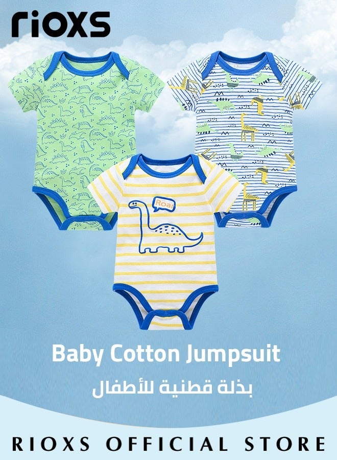 RIOXS Baby Boys Girls Onepiece Romper Sets 3pcs Summer Baby Bodysuit Half Sleeves Romper Sleep Suit Sets for Baby Made from Lightweight Breathable and Soft Cotton Fabric - Image 2