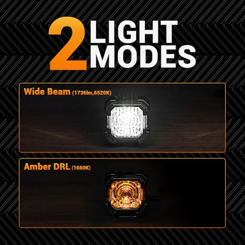 Suparee Recon 1 2-Inch LED Pod Lights with Black Covers,40W 3472LM Flood Beam&Amber DRL Combo Ditch Light,136 Wide Range IP68/IP69K Waterproof Cube LED Offroad Light For Offroad Truck ATV UTV Car Boat - Image 2