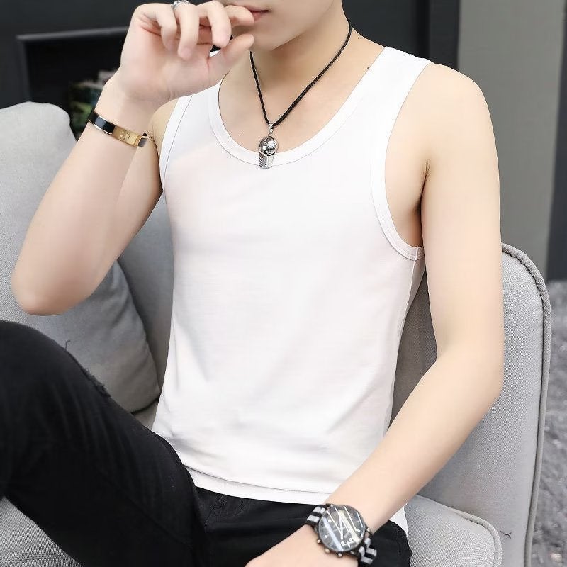 Mens Summer Ice Silk Vest Sleeveless Sportswear 2023 vest black  - Image 5