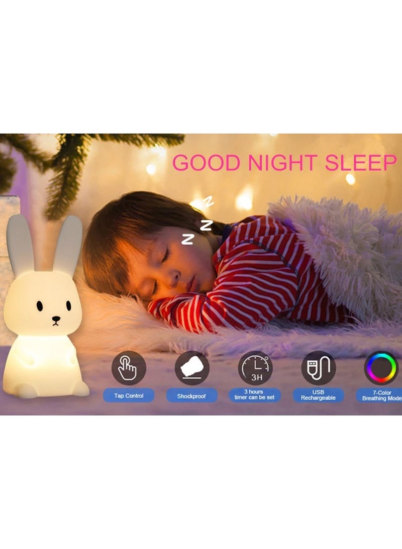 مصباح الليل للأطفال بتصميم أرنب لطيف، هدية لغرف الحضانة للفتيات والأولاد والرضع، ديكور غرفة كاوايي، مصباح أرنب سيليكون قابل لإعادة الشحن عبر USB، هدية عيد ميلاد للأطفال والرضع. - Image 2
