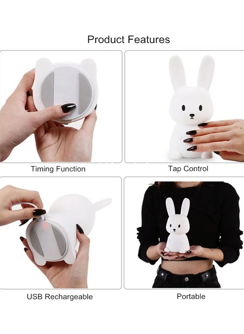 مصباح الليل للأطفال بتصميم أرنب لطيف، هدية لغرف الحضانة للفتيات والأولاد والرضع، ديكور غرفة كاوايي، مصباح أرنب سيليكون قابل لإعادة الشحن عبر USB، هدية عيد ميلاد للأطفال والرضع. - Image 4