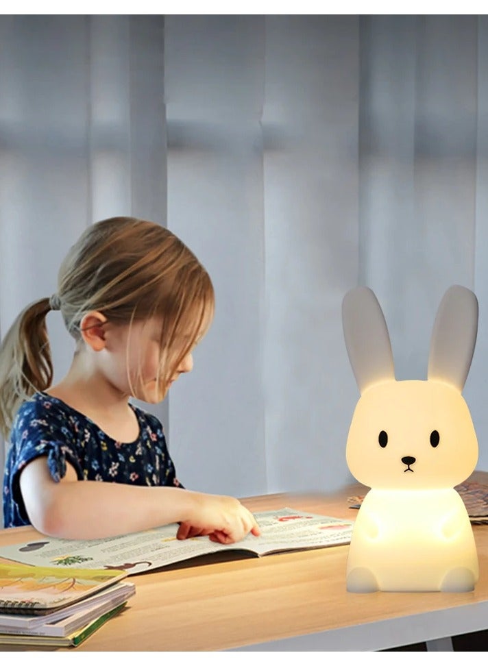مصباح الليل للأطفال بتصميم أرنب لطيف، هدية لغرف الحضانة للفتيات والأولاد والرضع، ديكور غرفة كاوايي، مصباح أرنب سيليكون قابل لإعادة الشحن عبر USB، هدية عيد ميلاد للأطفال والرضع. - Image 1