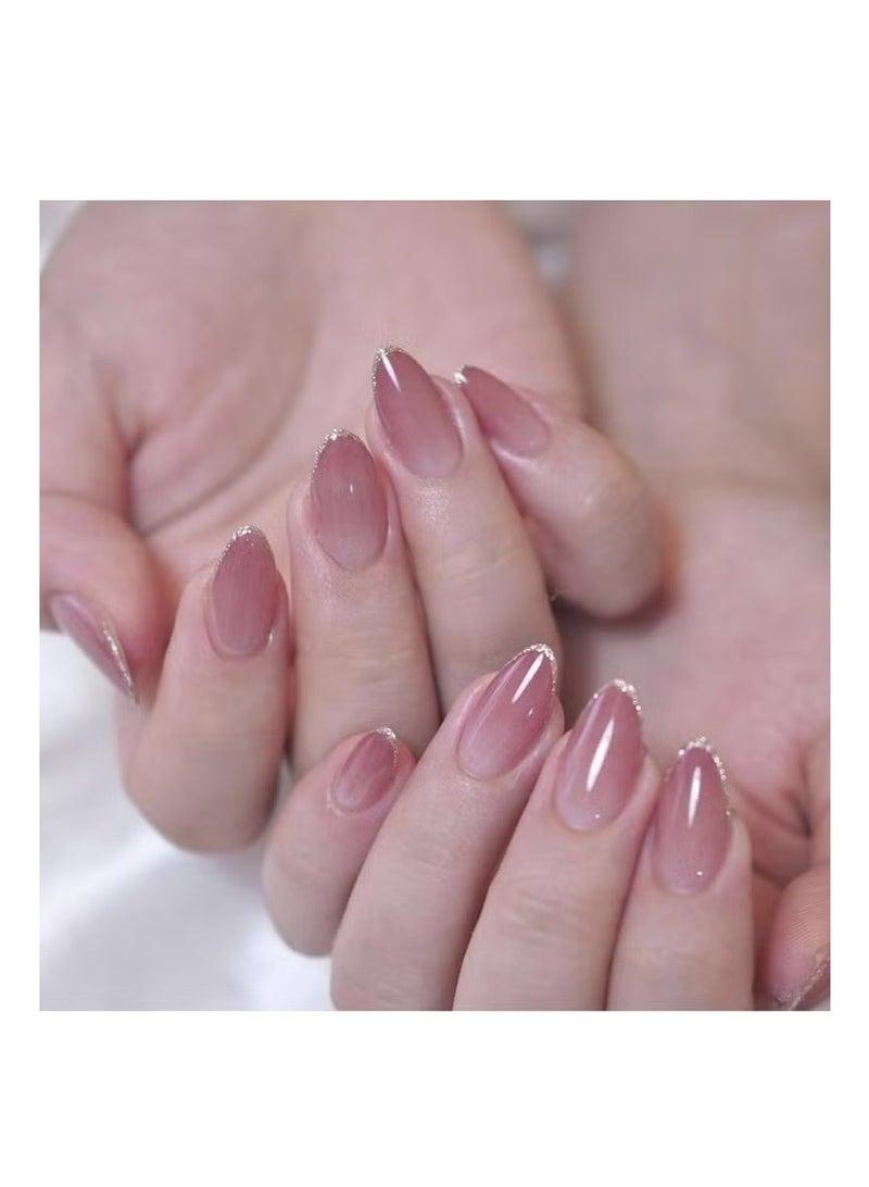 لوميا 24 قطعة من أظافر صناعية لامعة وردية اللون، أطراف فرنسية لامعة بلون اللوز الذهبي مع تصميم لاصق لتغطية كاملة، أظافر صناعية أكريليك قابلة لإعادة الاستخدام للنساء، مانيكير منزلي الصنع - Image 4