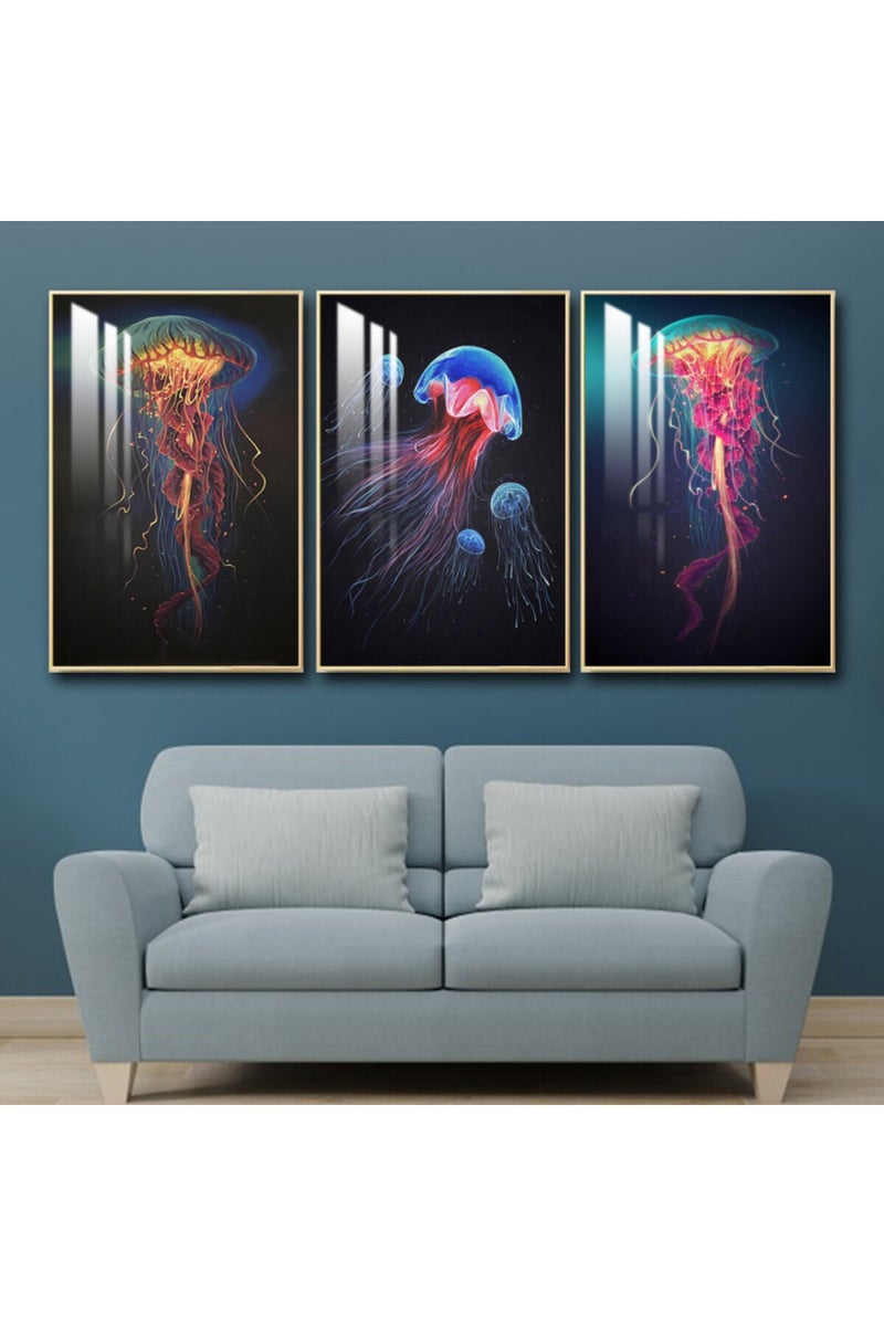 Marktna Three wooden wall painting with a frame and a clear acrylic layer - Image 1