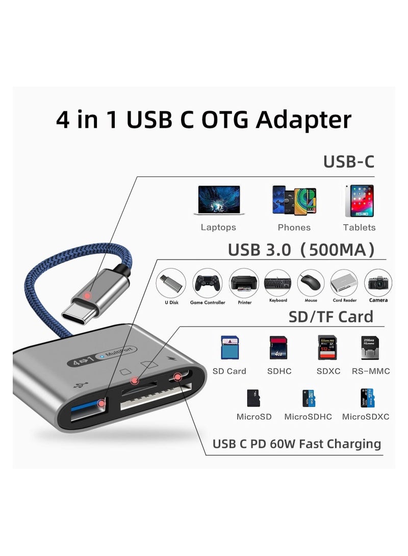 Captaintech SD Card Reader 4 in 1 Type C, with PD 60W Fast Charging Adapter, USB 3.0 Camera Adapter Bidirectional 312 MB/s, High Speed Data Transfer SD/TF Card Reader for iPad Pro, MacBook Pro and More - Image 2