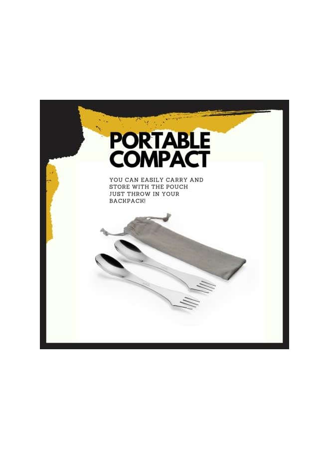 OUTER X X Camping Cutlery Set - Stainless Steel Spoon, Fork, Knife, With Bag (2 Pcs In 1 Pack) - Image 3
